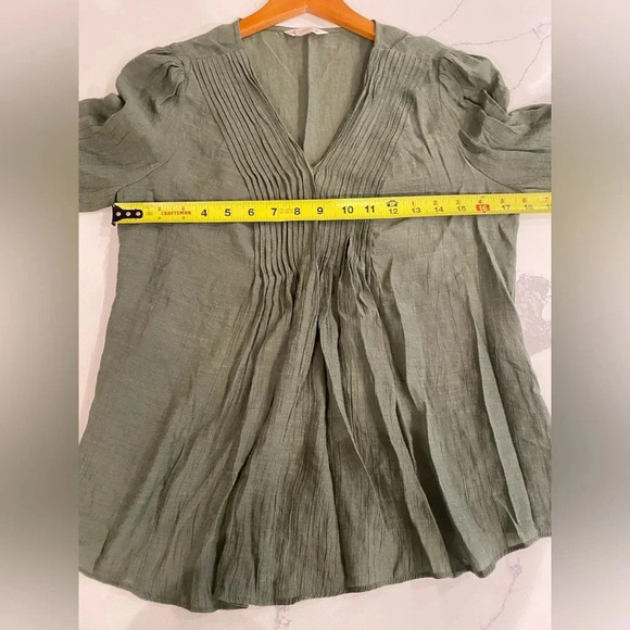 Nanette Lepore Women’s Green Smocked Pleated Long Sleeve Boho Blouse Small EUC - Picture 7 of 8